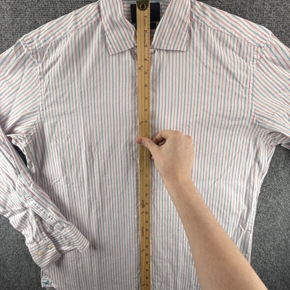 Faconnable Blue Red Striped 17 French Long Sleeve Men Shirt Button Up Spread - Picture 6 of 16